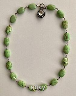 Vintage Lime Green Turquoise Navajo Sterling Silver Gemstone Necklace Stamped