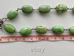 Vintage Lime Green Turquoise Navajo Sterling Silver Gemstone Necklace Stamped