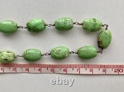 Vintage Lime Green Turquoise Navajo Sterling Silver Gemstone Necklace Stamped