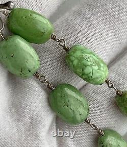 Vintage Lime Green Turquoise Navajo Sterling Silver Gemstone Necklace Stamped