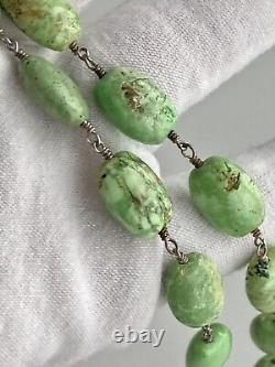 Vintage Lime Green Turquoise Navajo Sterling Silver Gemstone Necklace Stamped