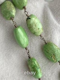 Vintage Lime Green Turquoise Navajo Sterling Silver Gemstone Necklace Stamped