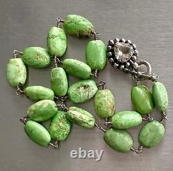 Vintage Lime Green Turquoise Navajo Sterling Silver Gemstone Necklace Stamped