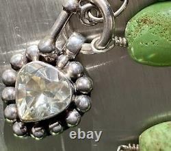 Vintage Lime Green Turquoise Navajo Sterling Silver Gemstone Necklace Stamped