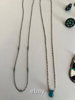 Vintage Lot Navajo Sterling And Turquoise Necklace Earrings Pendant