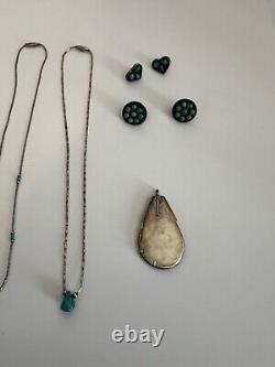 Vintage Lot Navajo Sterling And Turquoise Necklace Earrings Pendant