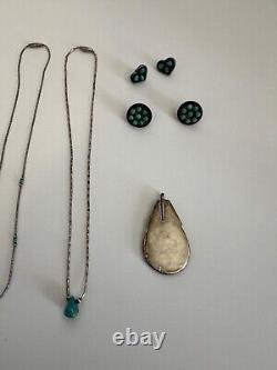 Vintage Lot Navajo Sterling And Turquoise Necklace Earrings Pendant