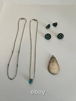 Vintage Lot Navajo Sterling And Turquoise Necklace Earrings Pendant