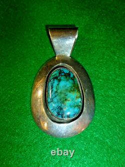 Vintage M. Slim Sterling Silver Navajo Handmade Royston Turquoise Pendant HUGE