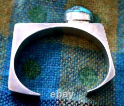 Vintage MODERNIST GEOMETRIC TURQUOISE STERLING cuff bracelet Navajo Hopi signed