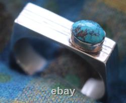 Vintage MODERNIST GEOMETRIC TURQUOISE STERLING cuff bracelet Navajo Hopi signed