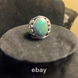 Vintage Mans Navajo Sterling Turquoise Ring Signed H Cortez Size 10