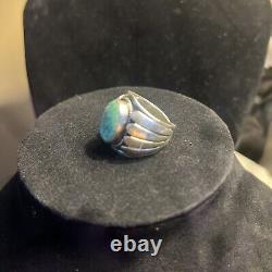 Vintage Mans Navajo Sterling Turquoise Ring Signed H Cortez Size 10