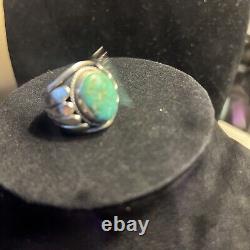 Vintage Mans Navajo Sterling Turquoise Ring Signed H Cortez Size 10