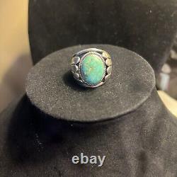 Vintage Mans Navajo Sterling Turquoise Ring Signed H Cortez Size 10