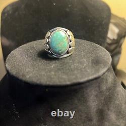 Vintage Mans Navajo Sterling Turquoise Ring Signed H Cortez Size 10