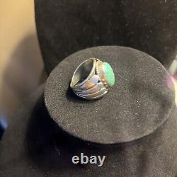 Vintage Mans Navajo Sterling Turquoise Ring Signed H Cortez Size 10