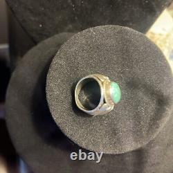 Vintage Mans Navajo Sterling Turquoise Ring Signed H Cortez Size 10