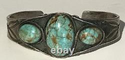 Vintage Men's 1930's Navajo Indian Silver Turquoise Cuff Bracelet