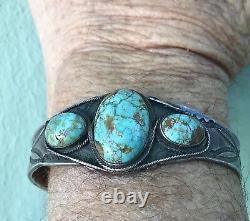 Vintage Men's 1930's Navajo Indian Silver Turquoise Cuff Bracelet