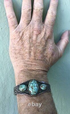 Vintage Men's 1930's Navajo Indian Silver Turquoise Cuff Bracelet