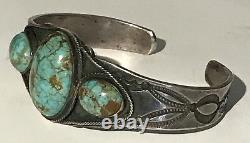 Vintage Men's 1930's Navajo Indian Silver Turquoise Cuff Bracelet