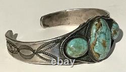 Vintage Men's 1930's Navajo Indian Silver Turquoise Cuff Bracelet