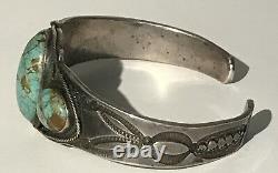 Vintage Men's 1930's Navajo Indian Silver Turquoise Cuff Bracelet