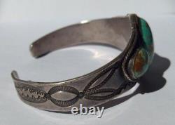 Vintage Men's 1930's Navajo Indian Silver Turquoise Cuff Bracelet