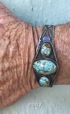 Vintage Men's 1930's Navajo Indian Silver Turquoise Cuff Bracelet