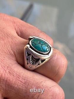 Vintage Mens Sterling Navajo Horseshoe Ring Turquoise