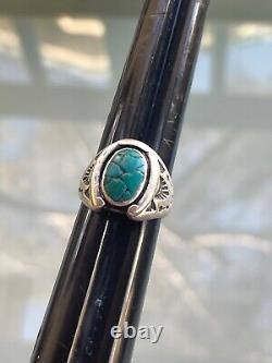 Vintage Mens Sterling Navajo Horseshoe Ring Turquoise