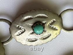 Vintage Mexico Navajo Stetling Silver Turquoise Concho Bell Necklace 22