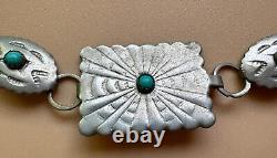 Vintage Mexico Navajo Stetling Silver Turquoise Concho Bell Necklace 22