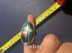 Vintage Multi Gemstone Inlay Navajo Sterling Silver Ring SZ 6 Signed P. Sanchez