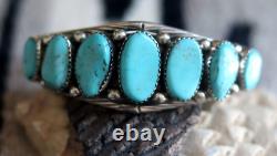 Vintage NAVAJO 7-STONE TURQUOISE CUFF BRACELET signed LAURA T DABBS & Sons