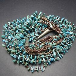 Vintage NAVAJO 7-Strand TURQUOISE Shell Heishi NECKLACE Sterling Silver End Cone