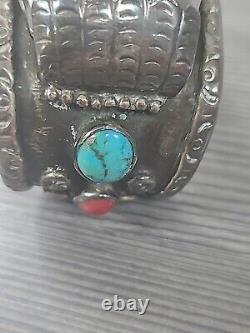 Vintage NAVAJO CUFF WATCH BAND Bracelet STERLING & TURQUOISE LUCERNE WATCH