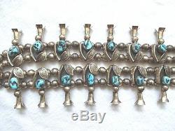 Vintage NAVAJO Hand Stamped STERLING and TURQUOISE Squash Blossom NECKLACE 264g