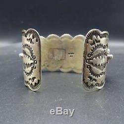 Vintage NAVAJO Hand-Stamped Sterling Silver CORAL & TURQUOISE Cuff BRACELET