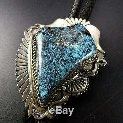 Vintage NAVAJO Hand Stamped Sterling Silver GOLD CANYON TURQUOISE BOLO Tie