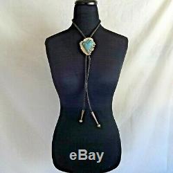 Vintage NAVAJO Hand Stamped Sterling Silver GOLD CANYON TURQUOISE BOLO Tie