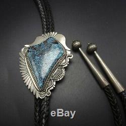 Vintage NAVAJO Hand Stamped Sterling Silver GOLD CANYON TURQUOISE BOLO Tie