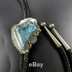 Vintage NAVAJO Hand Stamped Sterling Silver GOLD CANYON TURQUOISE BOLO Tie