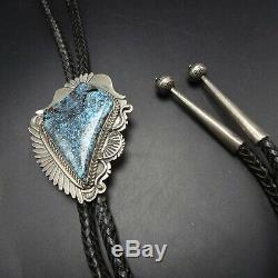 Vintage NAVAJO Hand Stamped Sterling Silver GOLD CANYON TURQUOISE BOLO Tie