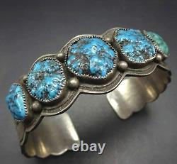 Vintage NAVAJO Hand Stamped Sterling Silver & TURQUOISE Cuff BRACELET 56g