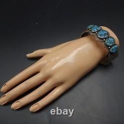 Vintage NAVAJO Hand Stamped Sterling Silver & TURQUOISE Cuff BRACELET 56g