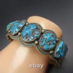 Vintage NAVAJO Hand Stamped Sterling Silver & TURQUOISE Cuff BRACELET 56g