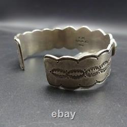 Vintage NAVAJO Hand Stamped Sterling Silver & TURQUOISE Cuff BRACELET 56g