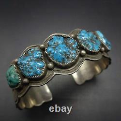 Vintage NAVAJO Hand Stamped Sterling Silver & TURQUOISE Cuff BRACELET 56g